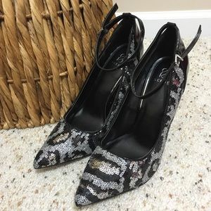 Scene Sequin Silver and Black Zebra Heels! 💥